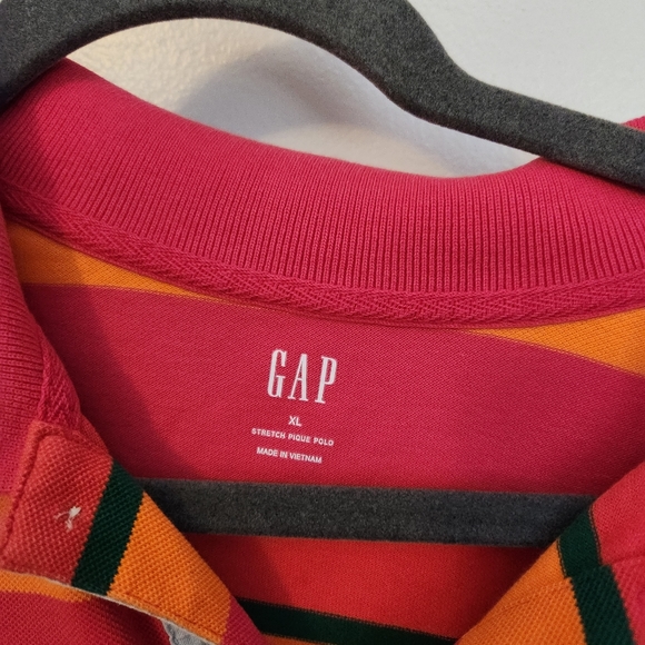 GAP XL pink orange green stripe stretch pique polo - Picture 3 of 5